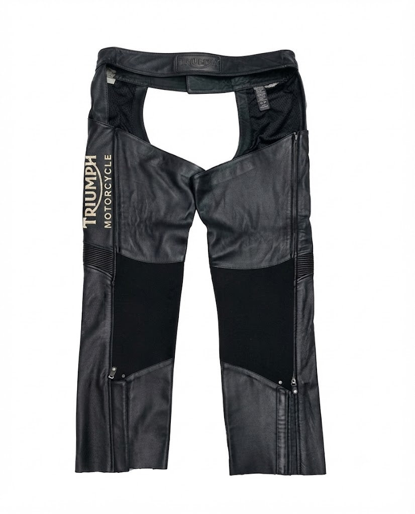 Vintage Men's Triumph Motorcycle Deluxe Black Leather Chaps