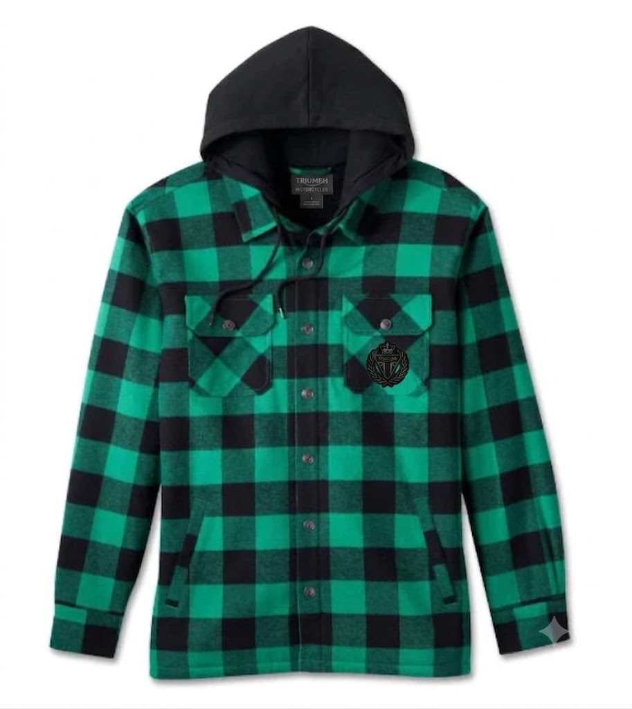Triumph Men's Hooded Shirt Jacket Green Plaid