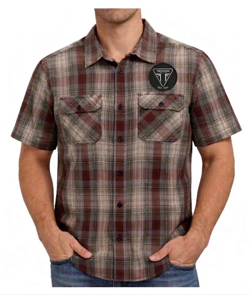 Men's Plaid Button Short Sleeve Shirt, Brown