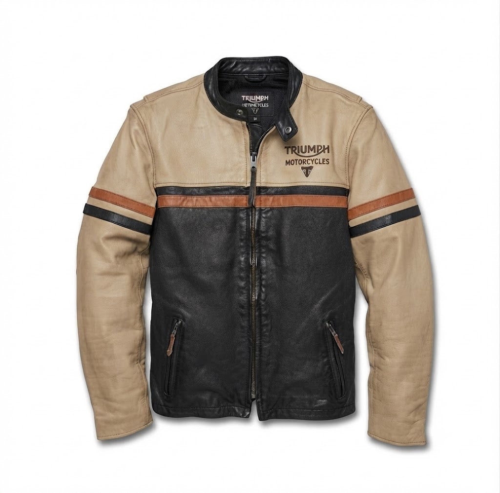 Men’s Triumph Motorcycle Mid-Weight Colorblocked Leather Jacket