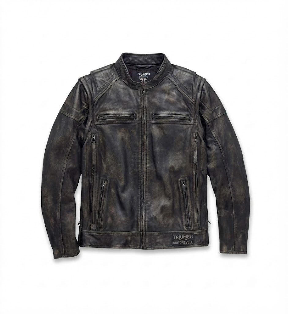 Men’s Triumph Motorcycle Dauntless Convertible Leather Jacket, Distressed