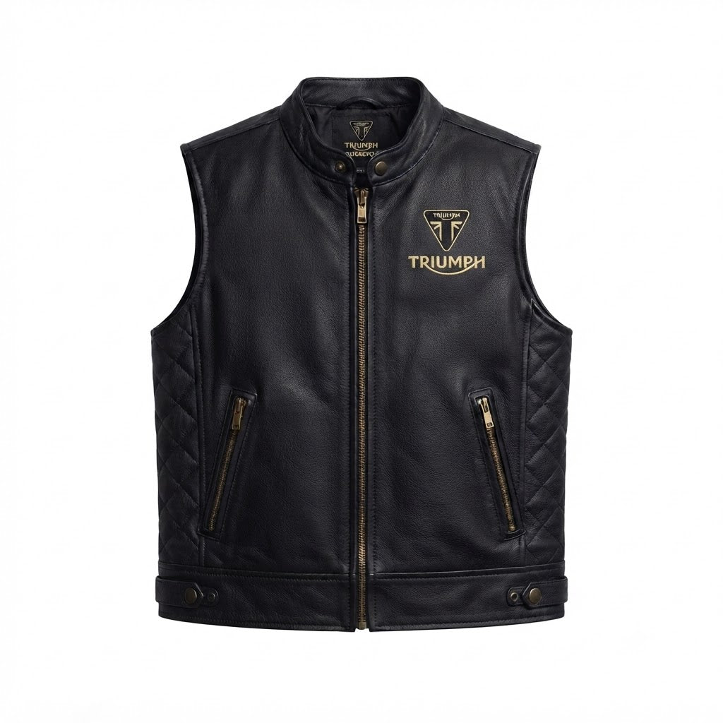 Triumph Motorcycle Men's Vintage Black Leather Vest