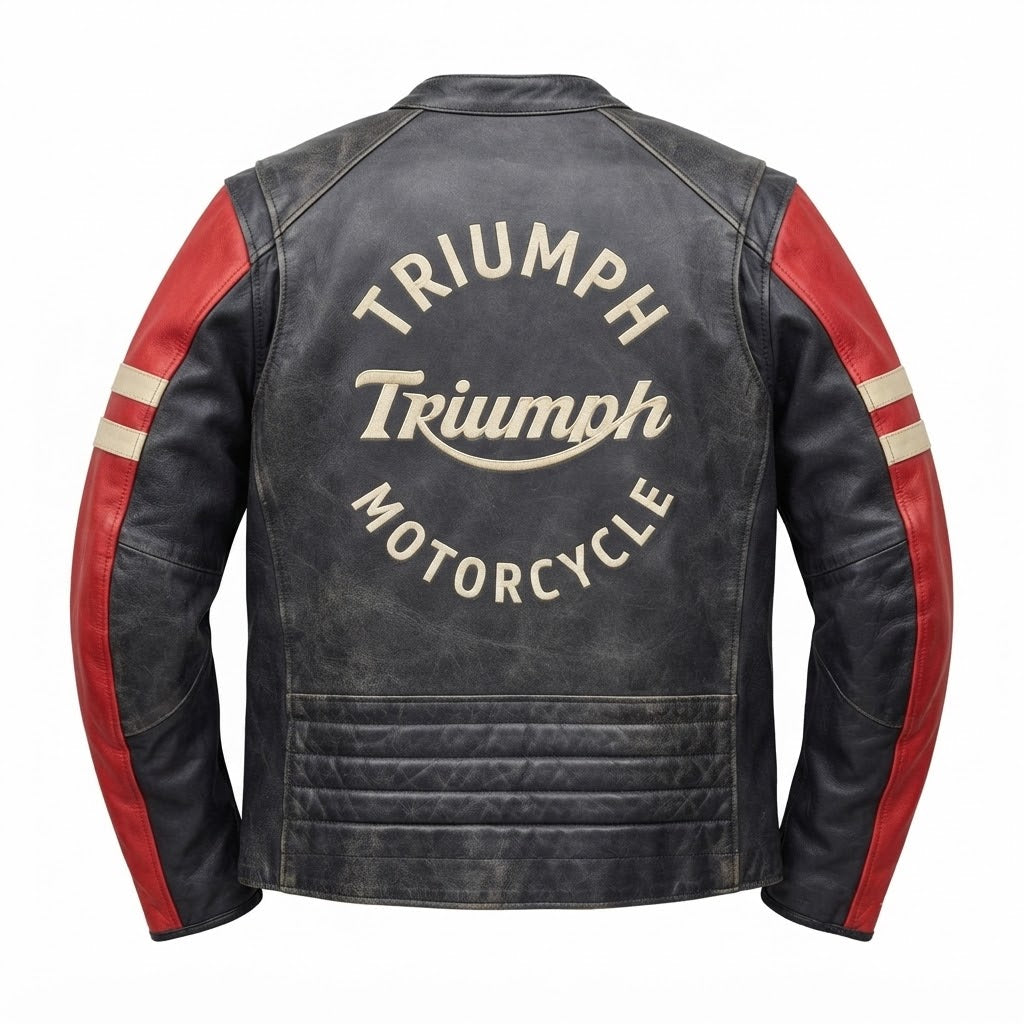 Men’s Triumph Motorcycle Café Racer Leather Jacket - Black & Red