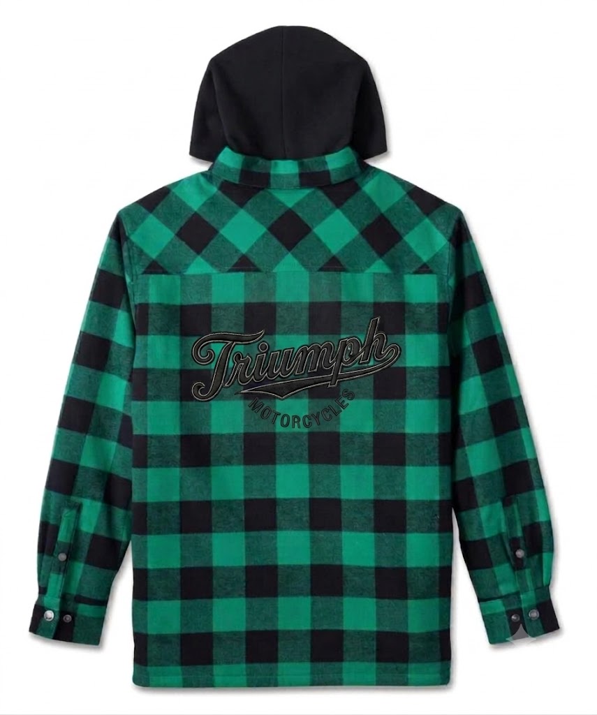 Triumph Men's Hooded Shirt Jacket Green Plaid