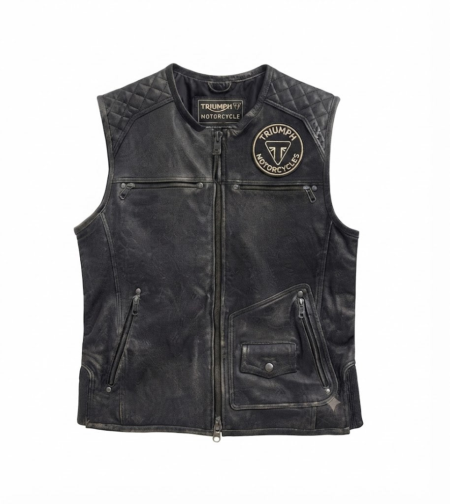 Triumph Motorcycle Men's Knuckle Distressed Leather Vest