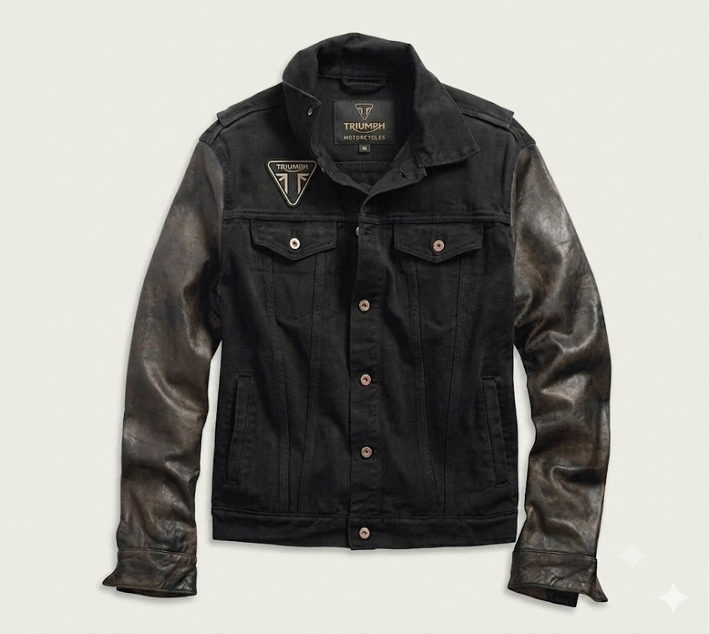 Men's Leather Sleeve Denim Jacket