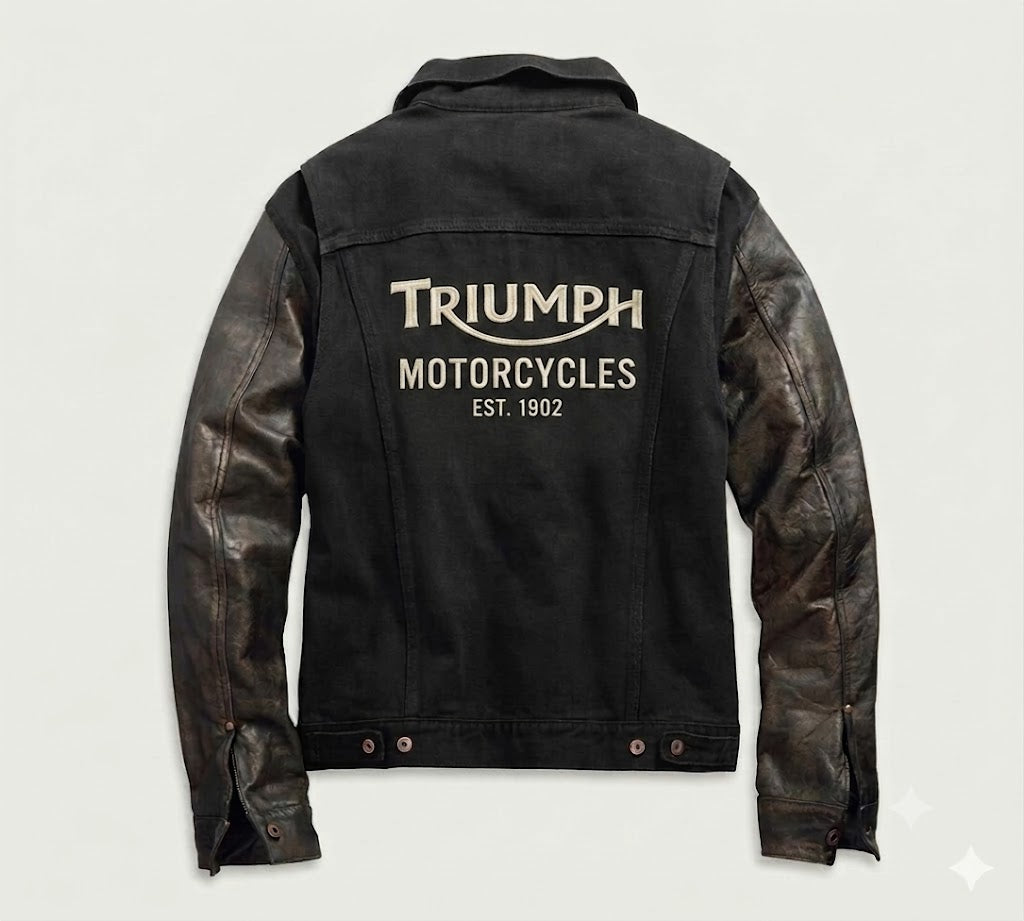 Men's Leather Sleeve Denim Jacket