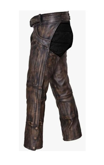 Triumph Motorcycle Men's Distressed Brown Leather Chap
