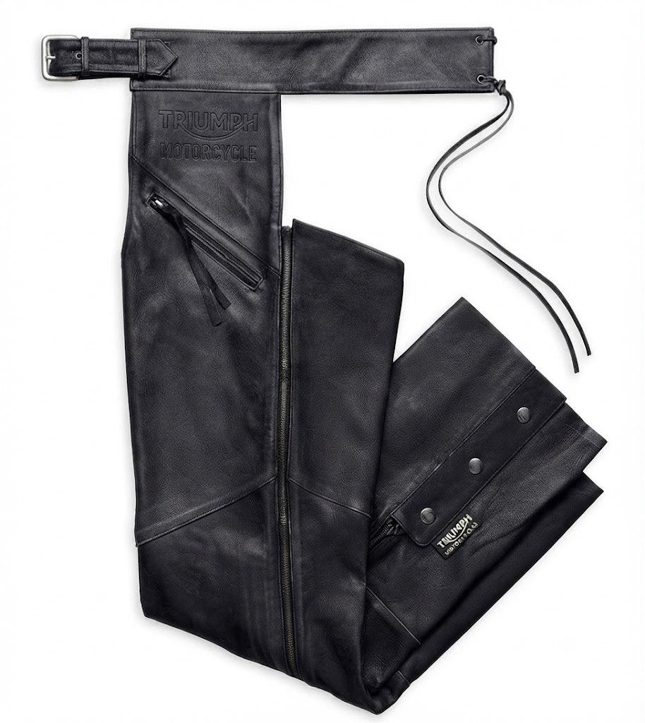 Triumph Motorcycle Men's Embroidered Distressed Leather Chaps
