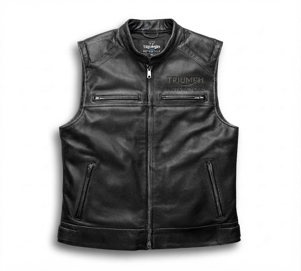 Triumph Motorcycle Men's Embroidered Passing Link Leather Vest