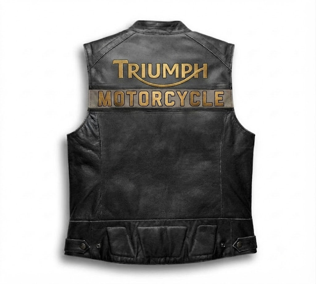 Triumph Motorcycle Men's Embroidered Passing Link Leather Vest