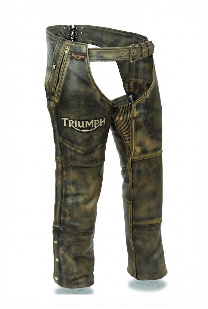 Triumph Motorcycle Men's Distressed Leather Motorcycle Chap