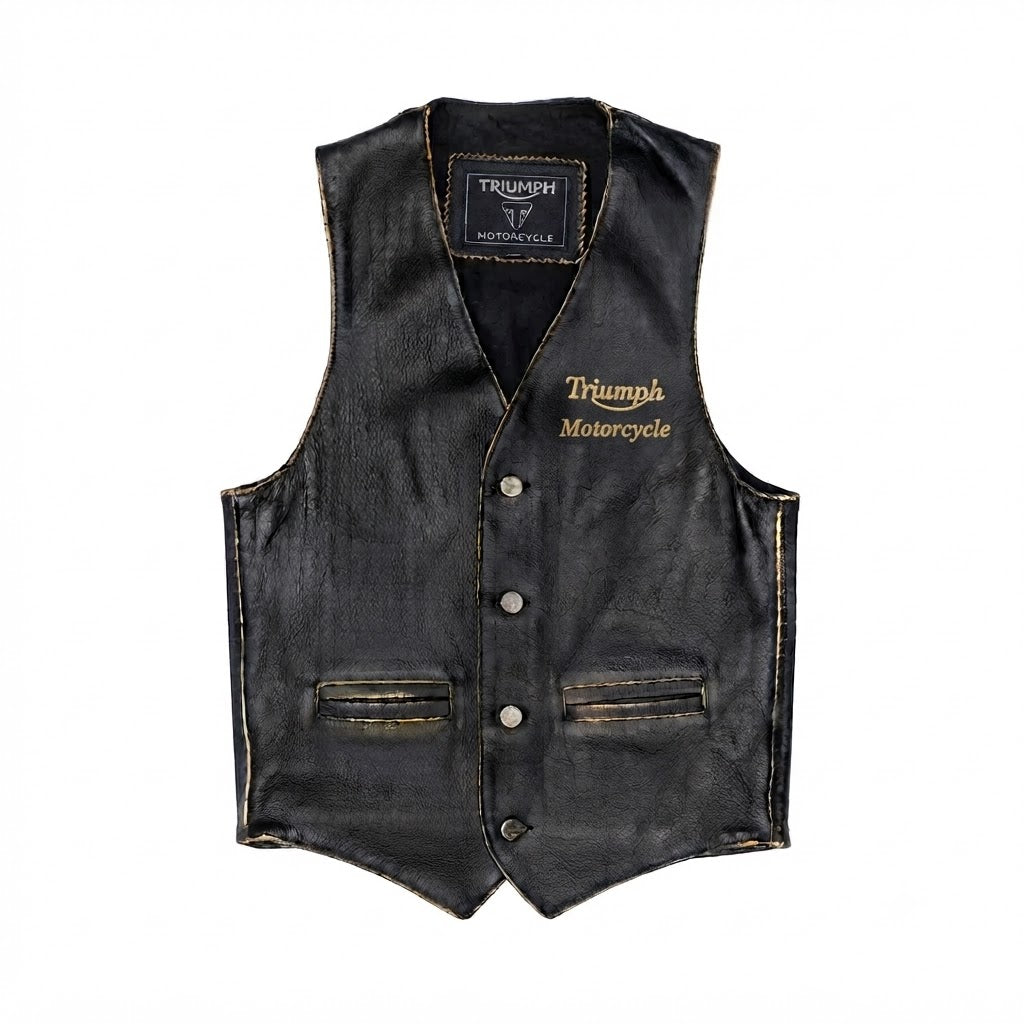 Vintage Triumph Motorcycles Leather Vest