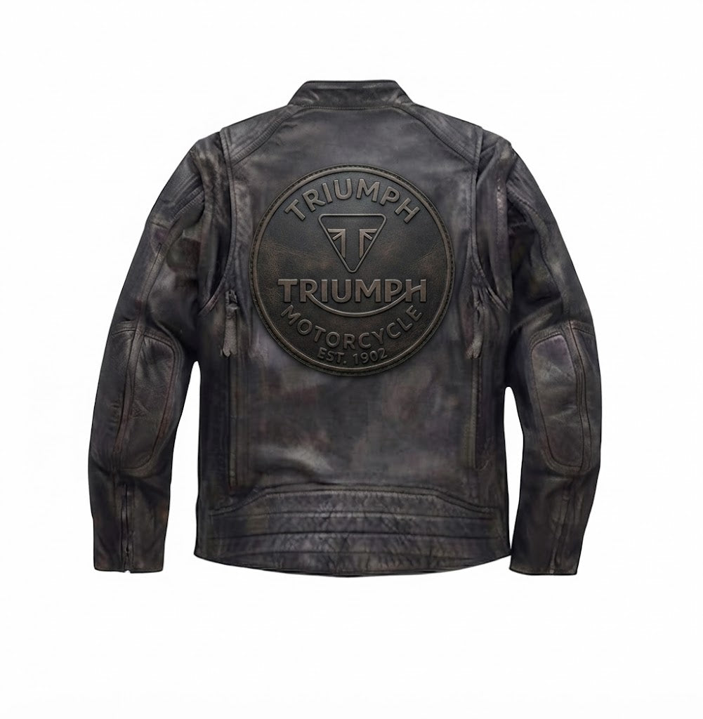 Men’s Triumph Motorcycle Dauntless Convertible Leather Jacket, Distressed