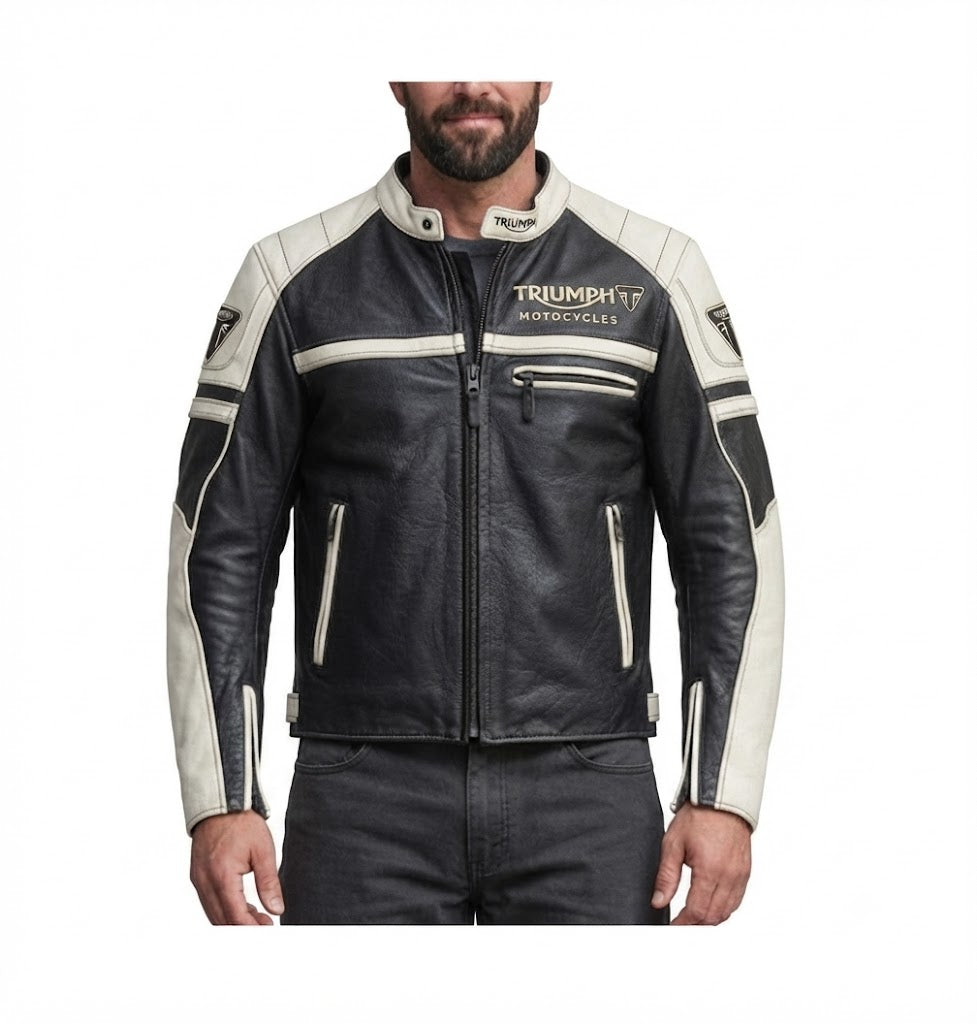 Men’s Triumph Motorcycle Leather Riding Jacket Vintage Biker Style