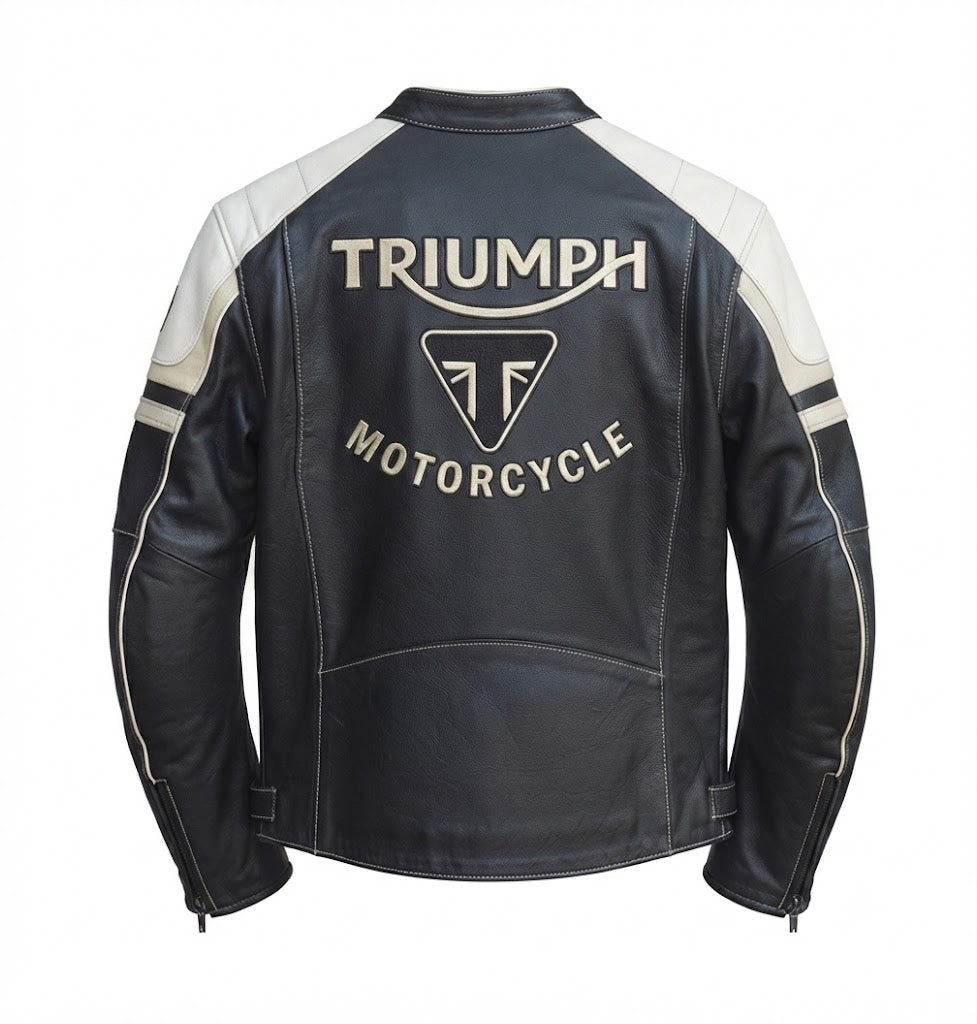 Men’s Triumph Motorcycle Leather Riding Jacket Vintage Biker Style