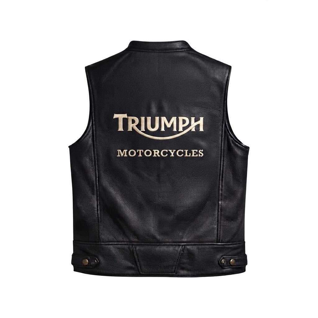 Triumph Motorcycle Men's Vintage Black Leather Vest