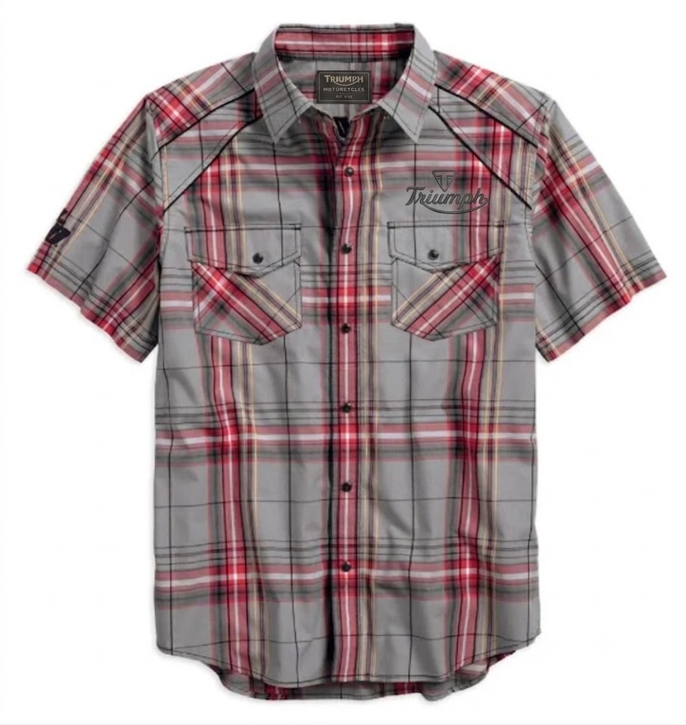 Triumph Men's Piping Accent B&S Logo Plaid Woven Shirt